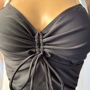 Musemaker Halter Swimsuit Black White Ruched One Piece Size M NWT-Free Look